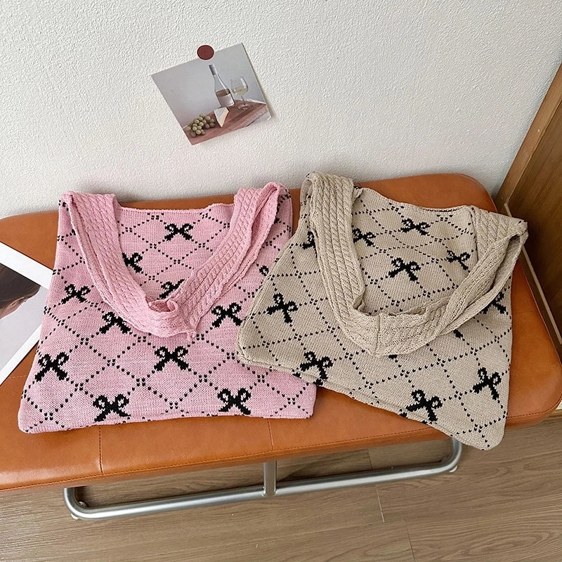 Women's Medium Polyester Bow Knot Basic Vintage Style Square Open Shoulder Bag