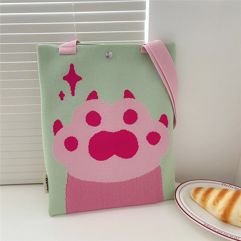 Women's Medium Knit Cartoon Flower Cute Square Lock Clasp Underarm Bag