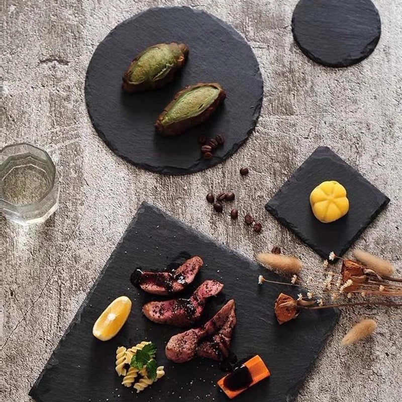Slate Dinner Plate Dessert Sushi Plate Western Food Black Slate Plate Tableware Flat Plate Barbecue Steak Plate
