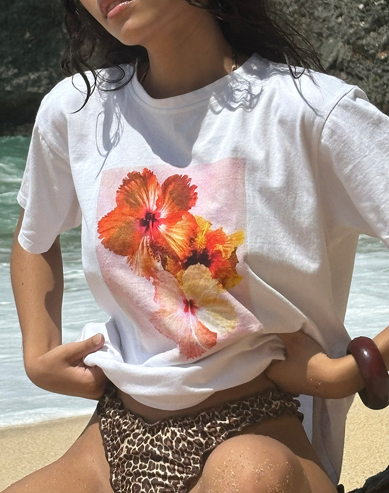 Oversized Basic Tee in White Hibiscus