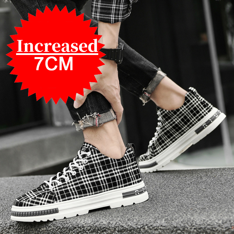 Men's Sneakers Fashion Print Casual Shoes Men Breathable Lace Up Running Shoes Luxury High Quality Man Increase Shoes Insole 7CM