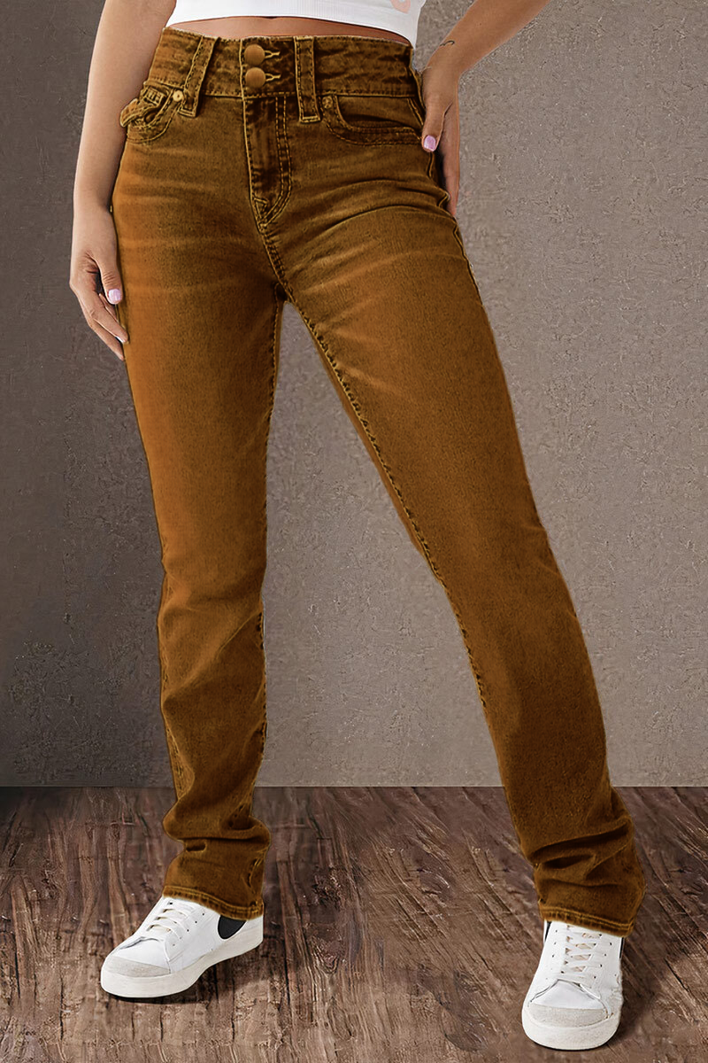 Final Sale!!⚡6 Packs for $24.86⚡ - Wash Double Button Flap Pocket Mid Waist Straight Leg Jeans