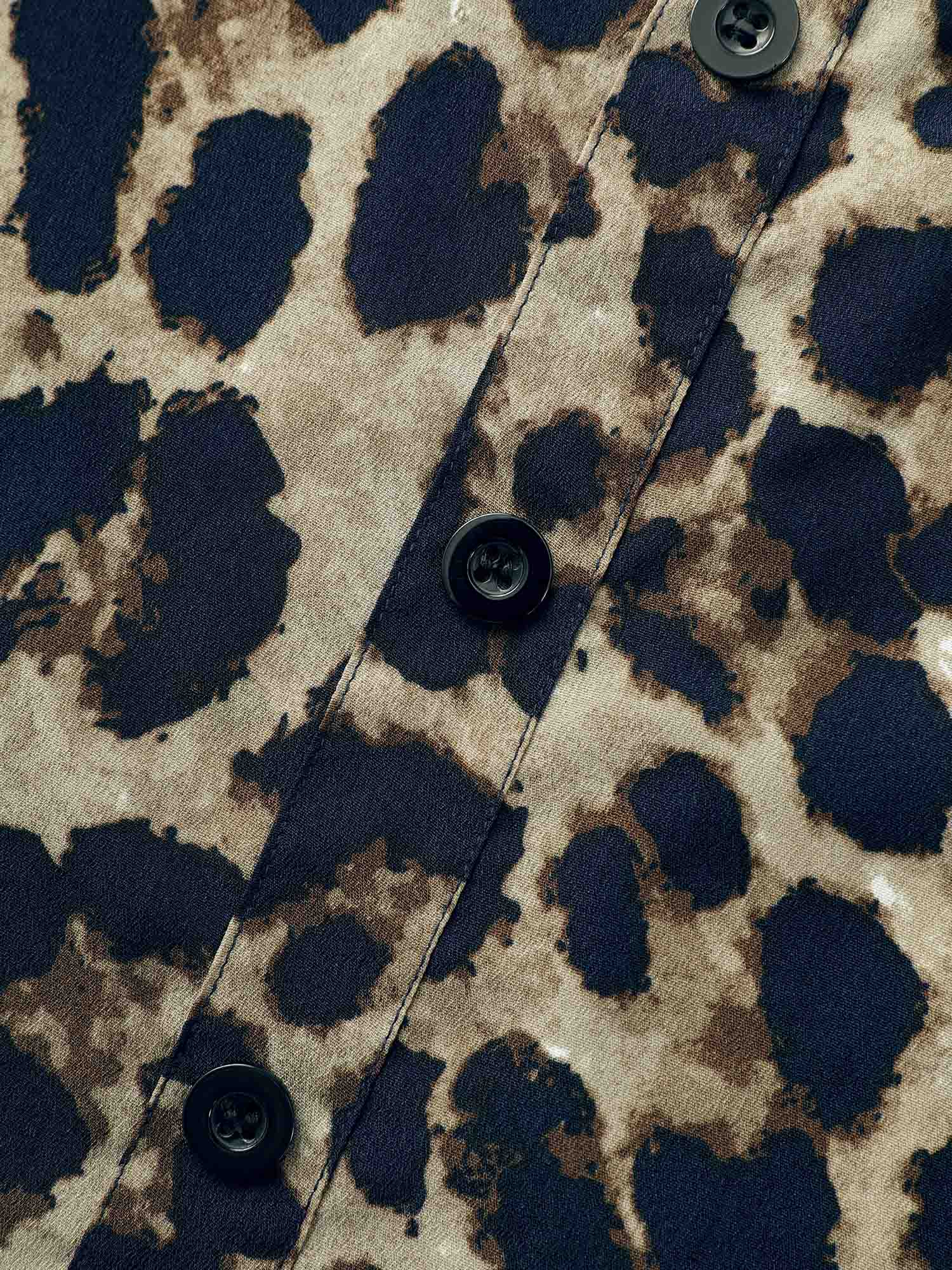 Leopard Print Slit Hem Belted Dress