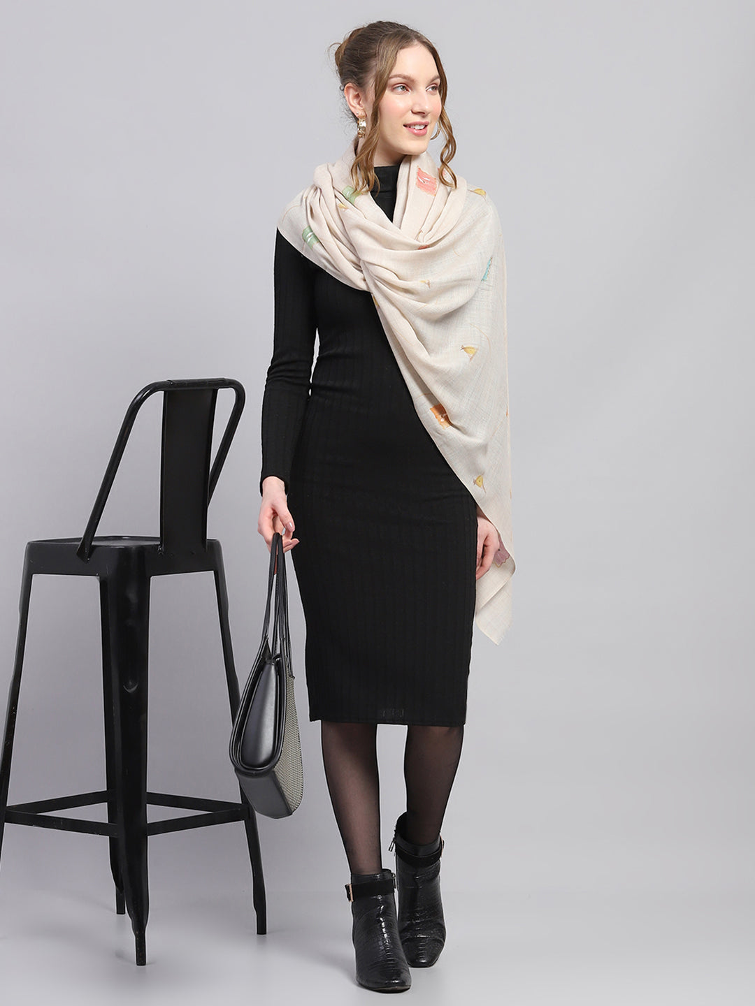 Women Beige Self Design Stole