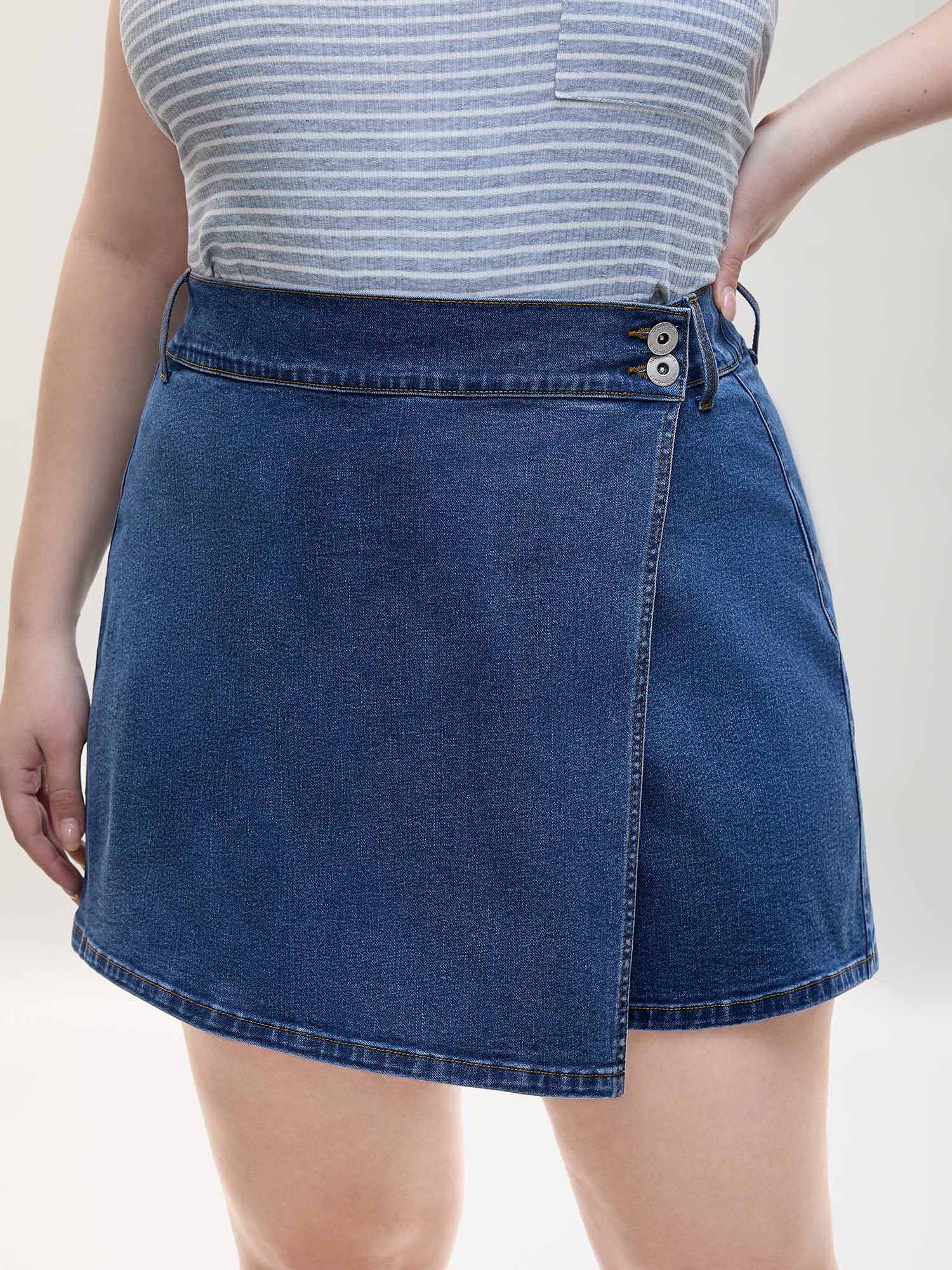 Wrap Front Button Detail Denim Skort