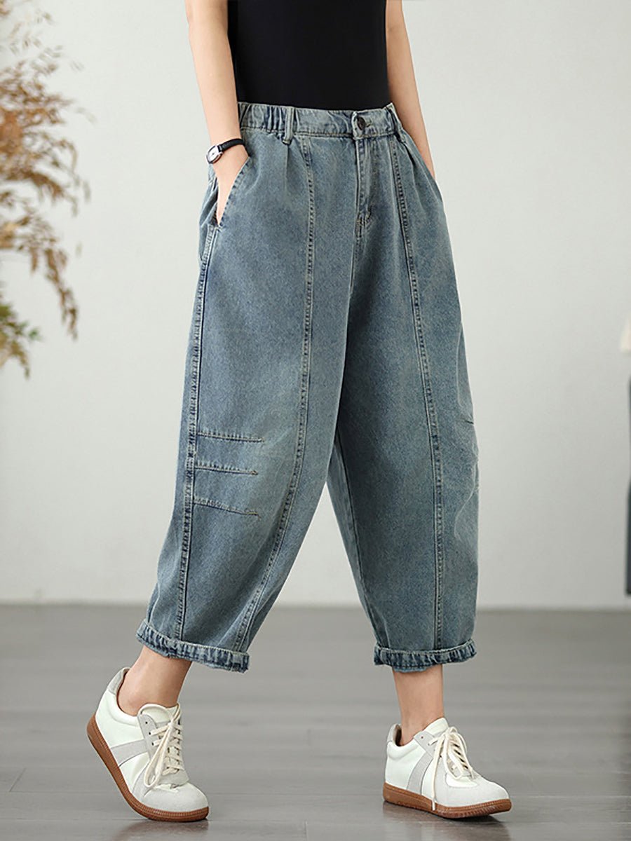 Women Summer Vintage Spliced Denim Harem Pants