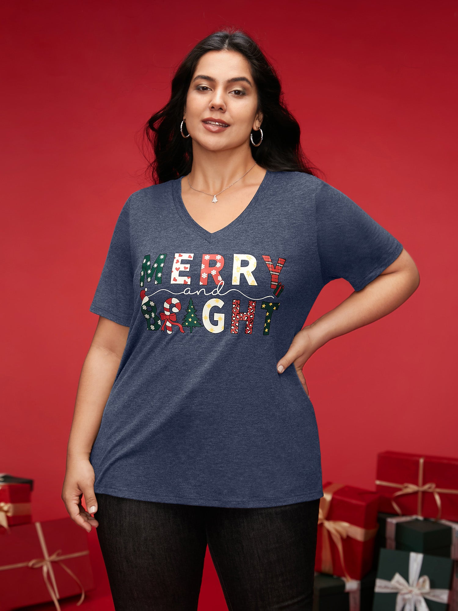 Merry & Bright Slogan Slim-FIt Tee