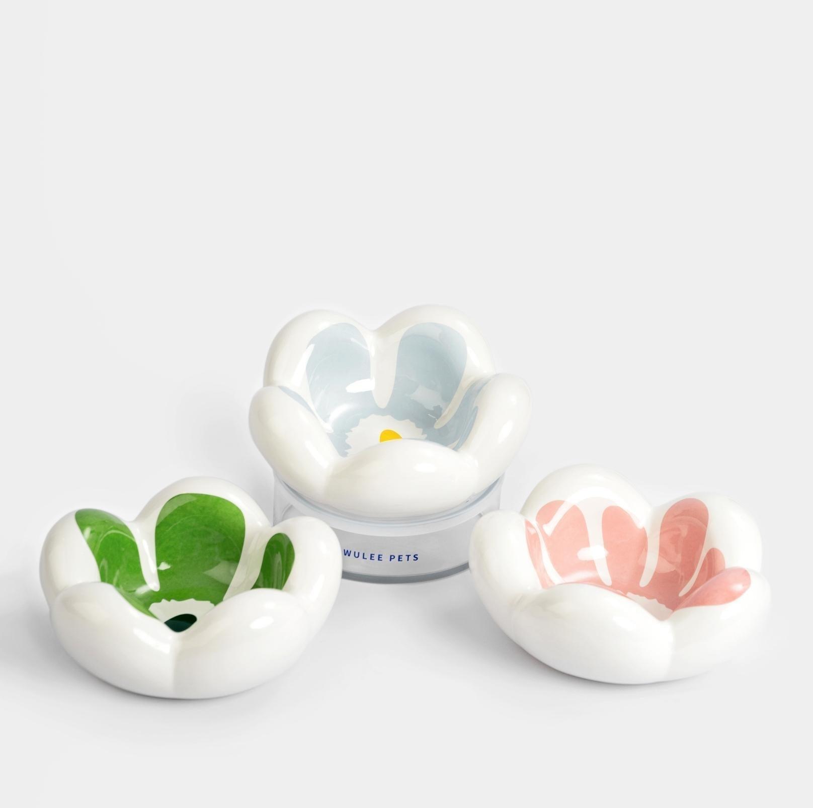 Wulee Petal Shaped Ceramic Antibacterial Pet Cat Bowls Small Dog Bowls