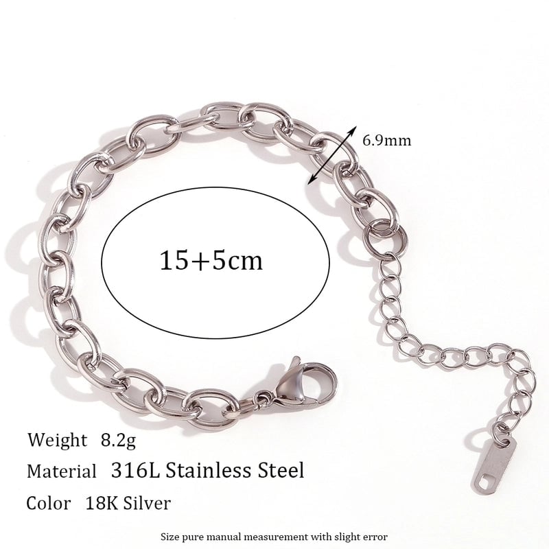 Minimalist Classic Style Oval 304 Stainless Steel Bracelets In Bulk