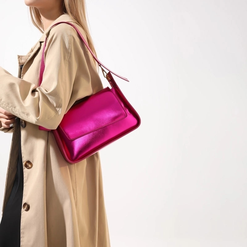 Women's Pu Leather Solid Color Basic Classic Style Streetwear Sewing Thread Square Magnetic Buckle Flip Cover Shoulder Bag