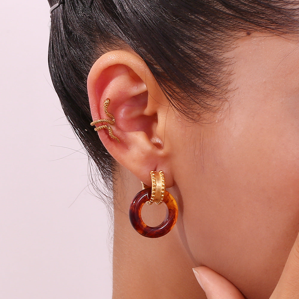 Fashion Round Circle Geometric Stainless Steel 18K Gold Plated Stud Earrings