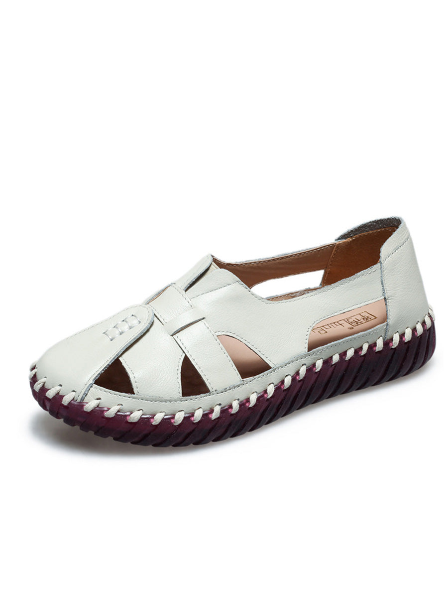 Women Summer Leather Spliced Flat Sandals