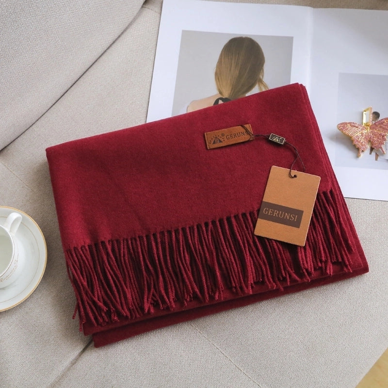 Unisex Retro Preppy Style Solid Color Imitation Cashmere Tassel Scarf