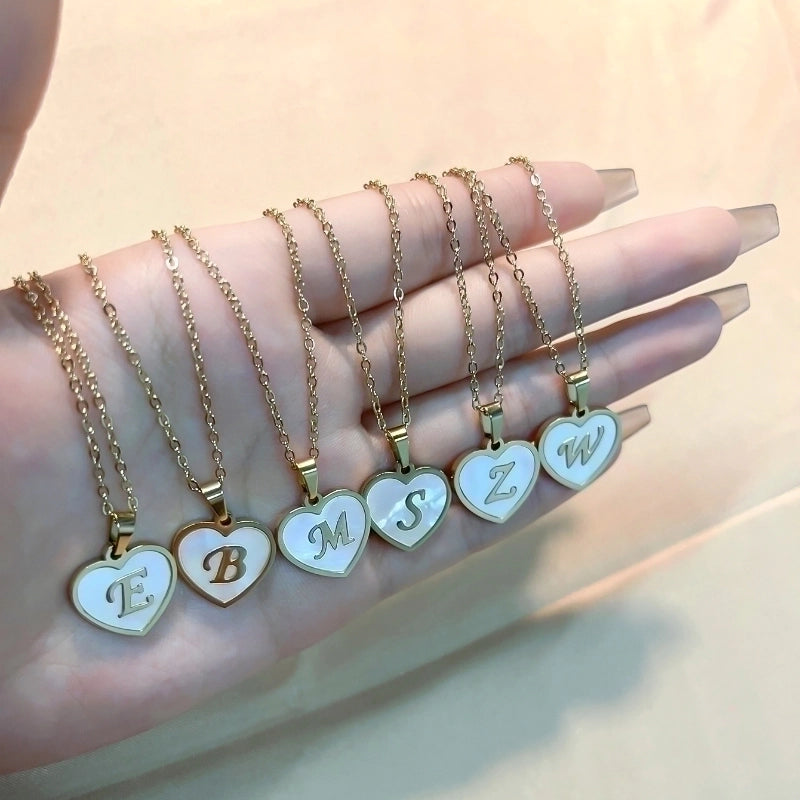 304 Stainless Steel Casual Minimalist Plating Inlay Letter Heart Shape Shell Pendant Necklace