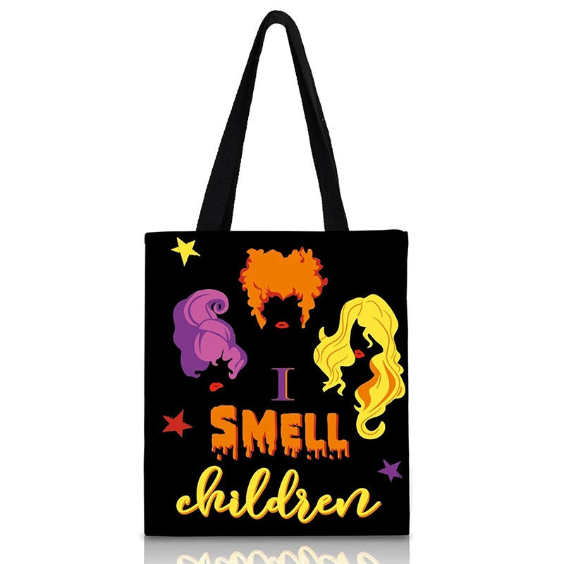 Halloween Unisex Medium Canvas Pumpkin Letter Streetwear Square Open Canvas Bag