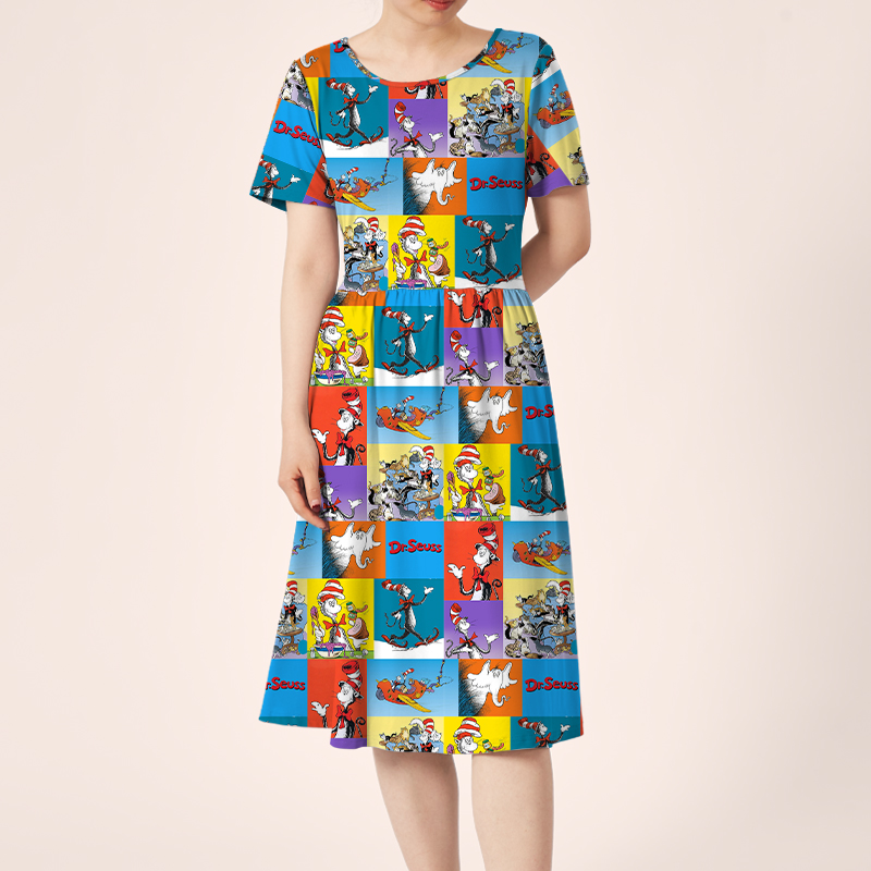 The Cat's Daily Routine Teacher Printed One Piece Dress