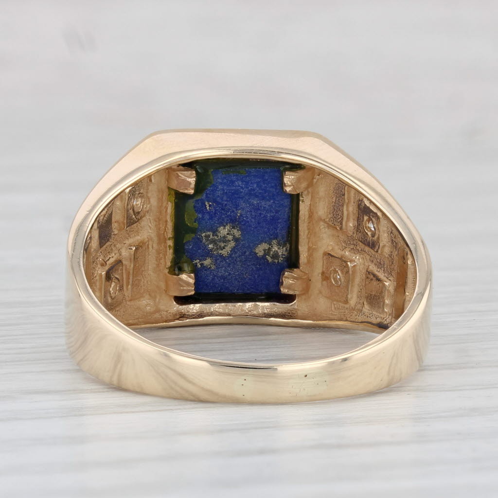 Lapis Lazuli Diamond Ring 14k Yellow Gold Size 11.75 Men's Vintage