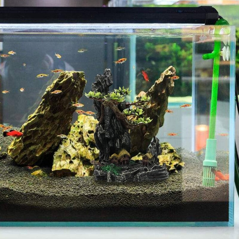 Resin Rock Mountain Tree View Ornament For Aquarium