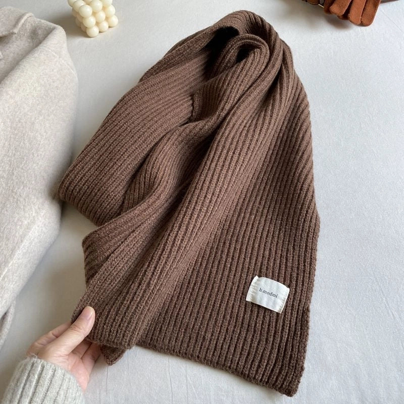 Solid Color Knitted Scarf Women's Autumn And Winter  Student Wool Warm Thickened Scarf Couple Trendy Men Couple