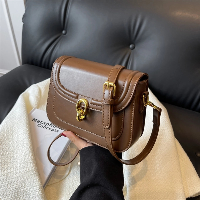 Women's Pu Leather Solid Color Classic Style Square Lock Clasp Shoulder Bag Crossbody Bag