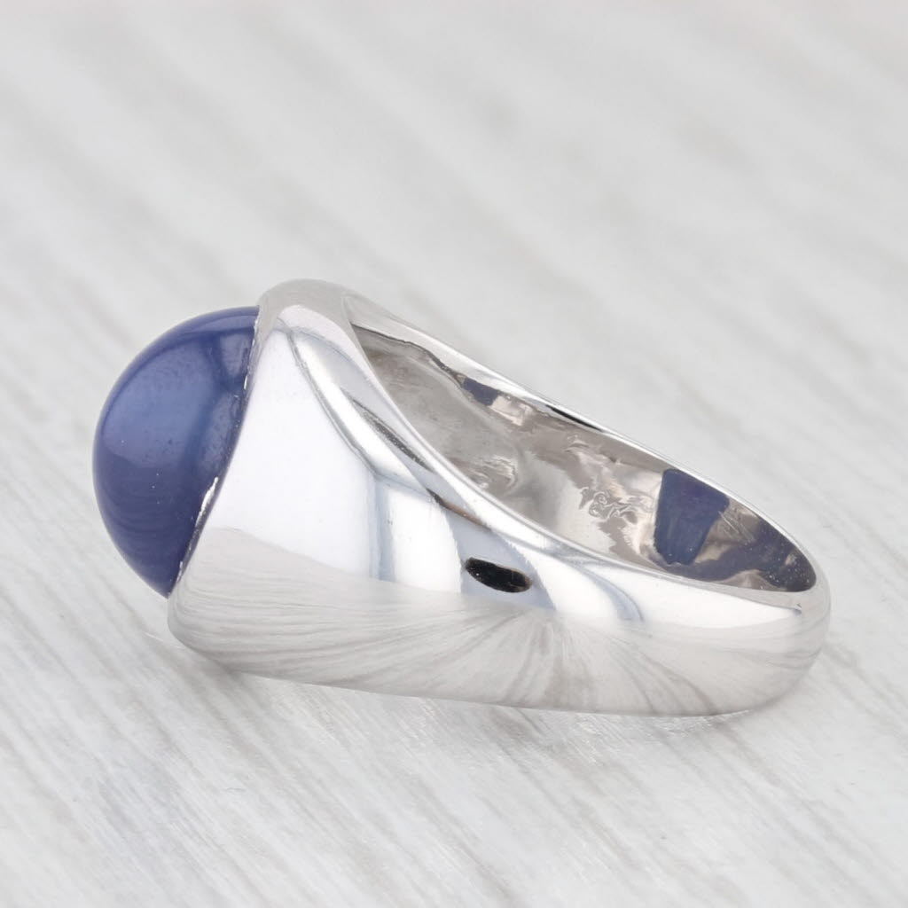 Lab Created Star Sapphire Ring 18k White Gold Size 5.5 Oval Cabochon Solitaire