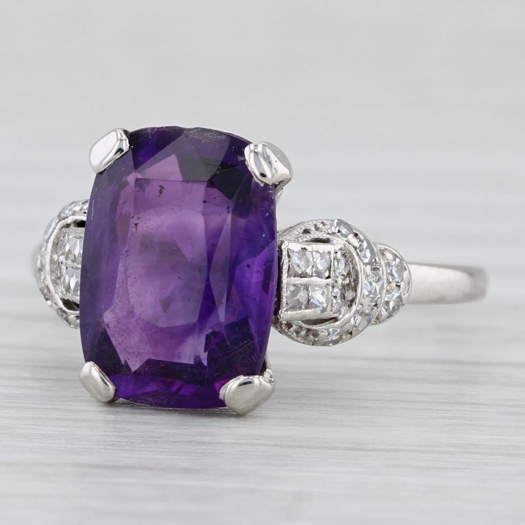 4.05ctw Cushion Amethyst Diamond Ring Platinum Size 7.5