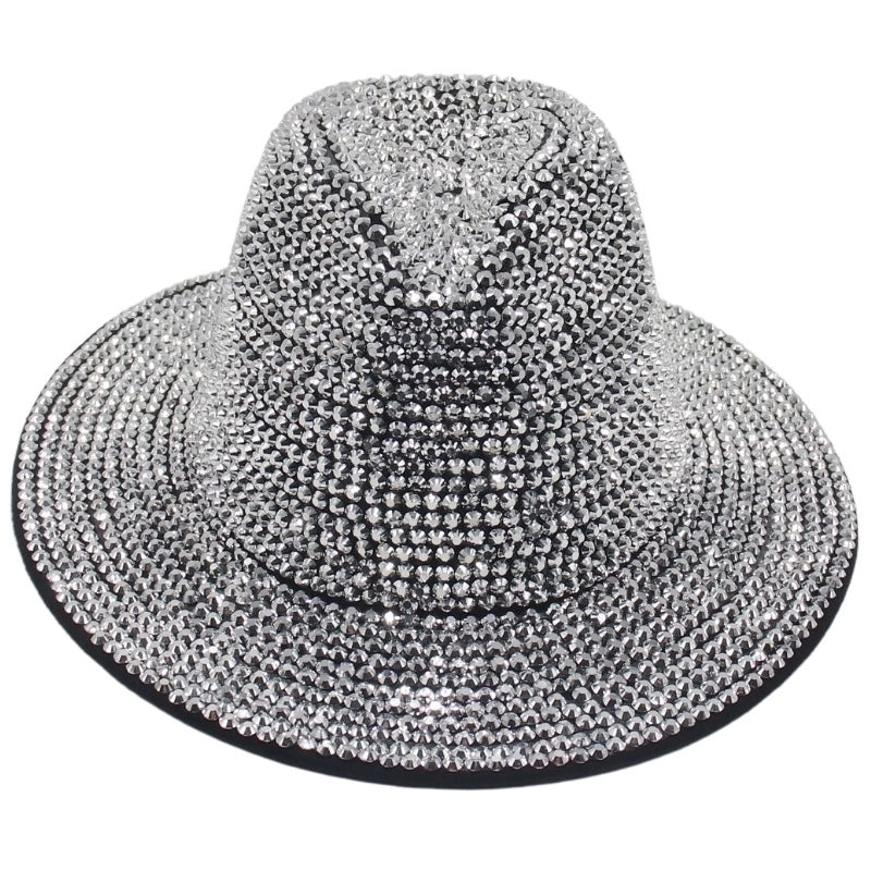 Unisex Hip-hop Retro Shiny Solid Color Rhinestone Wide Eaves Fedora Hat