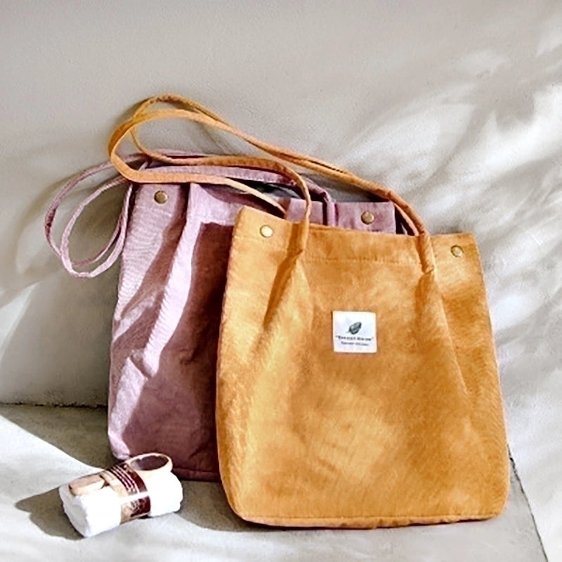 Women's Fashion Solid Color Corduroy Shopping Bags