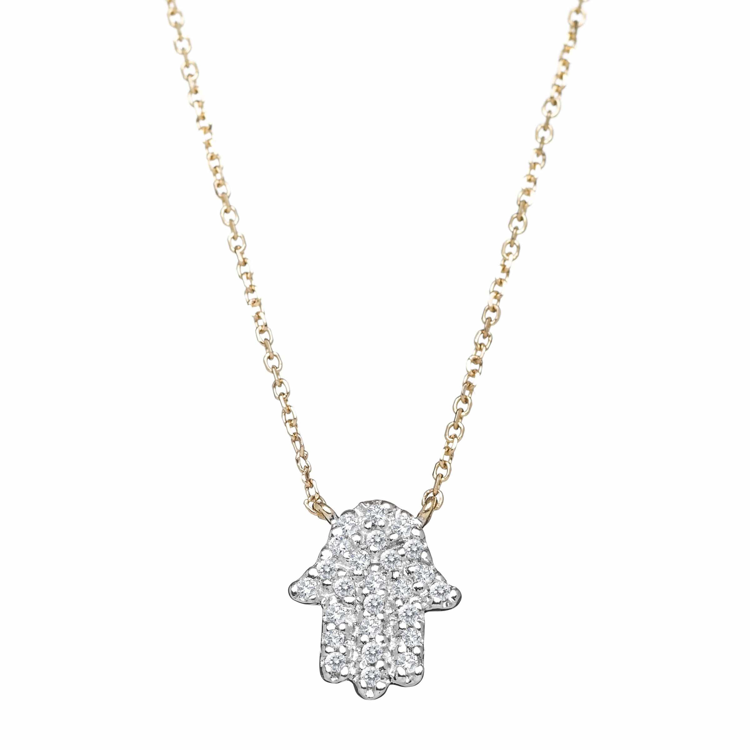 Diamond Hamsa Necklace - Gold. White Gold or Rose Gold