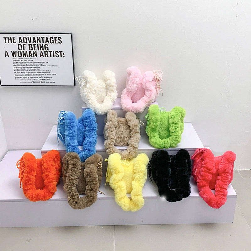Korean Style Autumn And Winter Furry Solid Color Mini Bag Casual Fashion Underarm Women's Bag Fashionable Western Style Plush Handbag