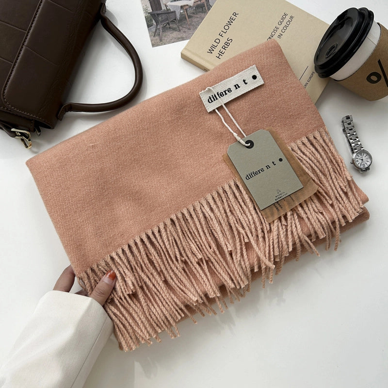 Women's Elegant Retro Solid Color Imitation Cashmere Tassel Scarf