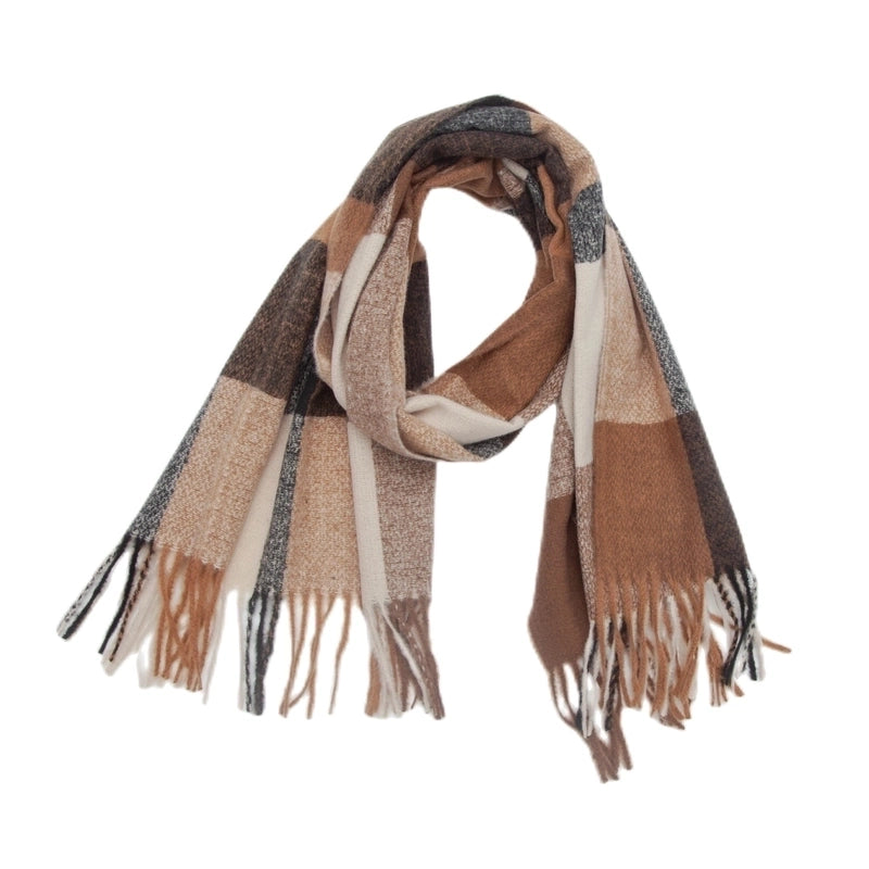 Women's Casual Minimalist Lattice Polyester Tassel Scarf