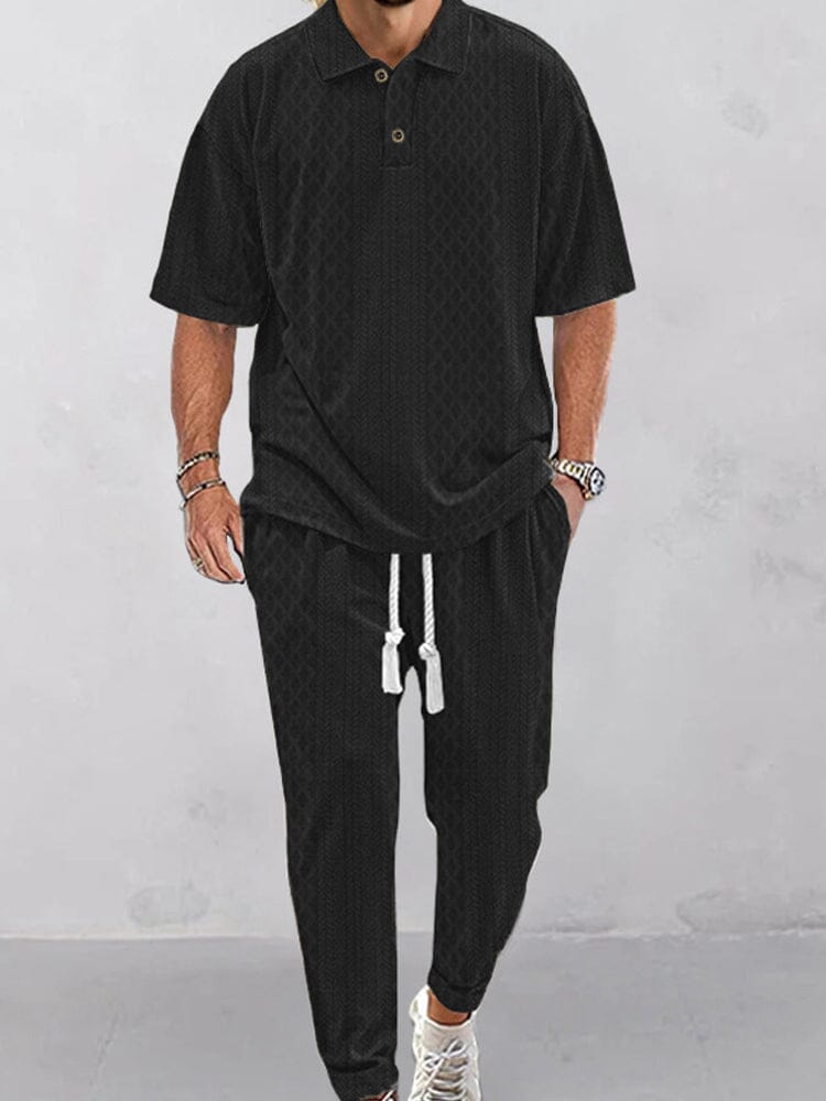 Casual Jacquard Knit Polo Shirt Set