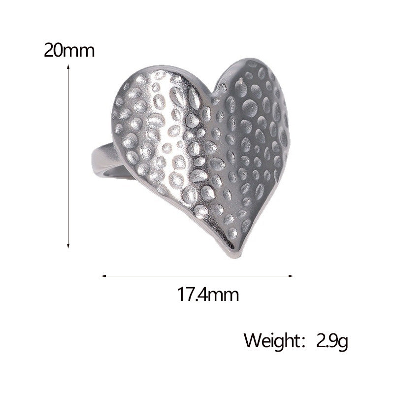 Fashion Hammer Pattern Heart-Shaped Index Finger Ring Personality Niche Cute Sweet Simple Stainless Steel Ring
