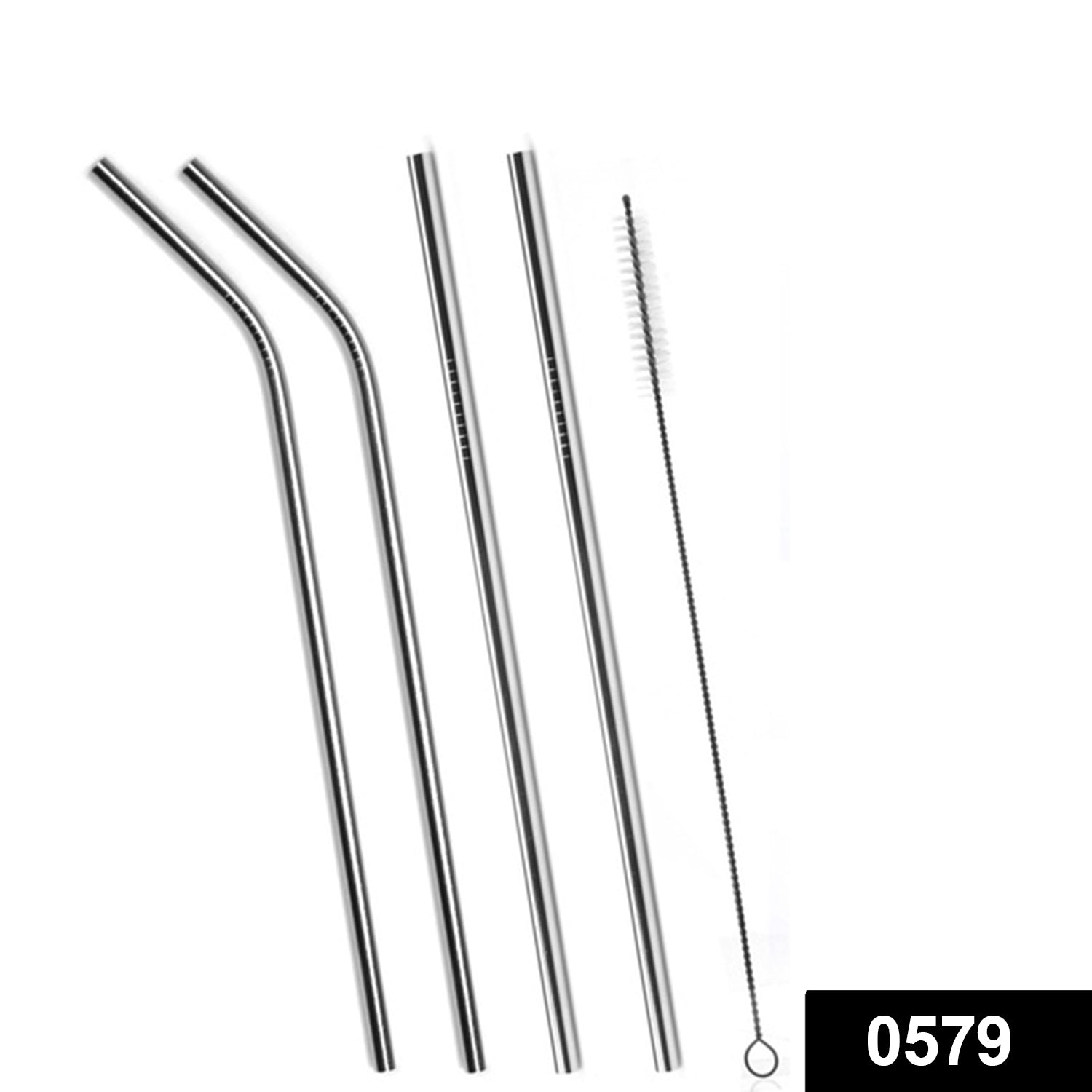 Set of 4 Stainless Steel Straws & Brush (2 Straight straws. 2 Bent straws. 1 Brush)