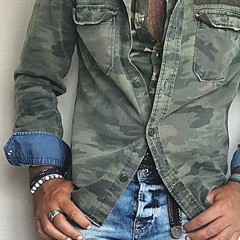 Vintage Camouflage Lapel Single Breasted Shirt