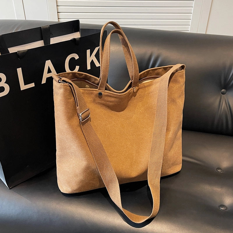 Women's Canvas Solid Color Classic Style Square Zipper Tote Bag