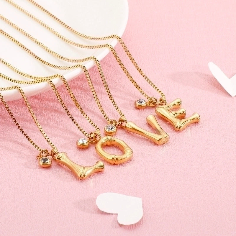Titanium Steel 18K Gold Plated Minimalist Commute Patchwork Letter Necklace