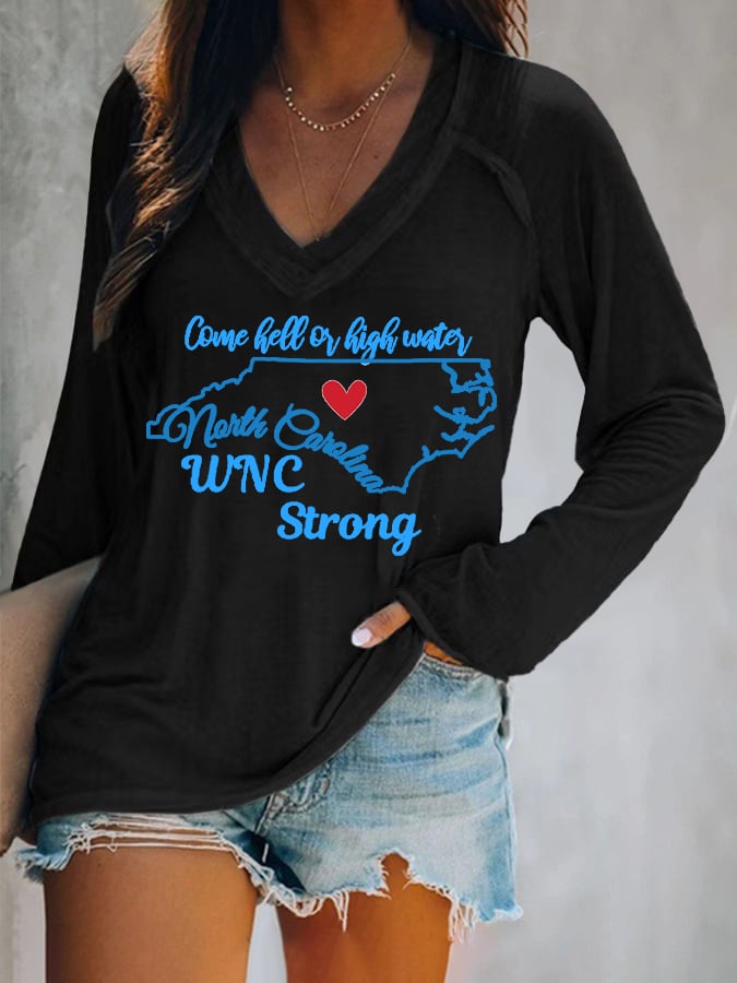 Women's Southeast Region Hurricane Helen North Carolina Strong Print Casual Long Sleeve T-Shirt