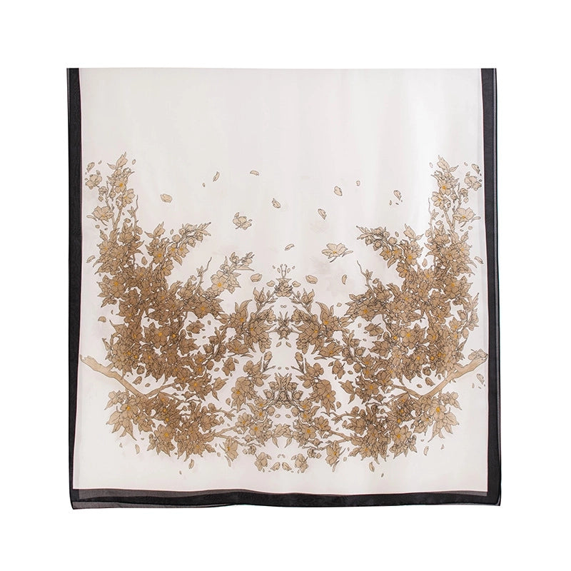 Women's Elegant Leaf Flower Leopard Polyester Silk Scarf