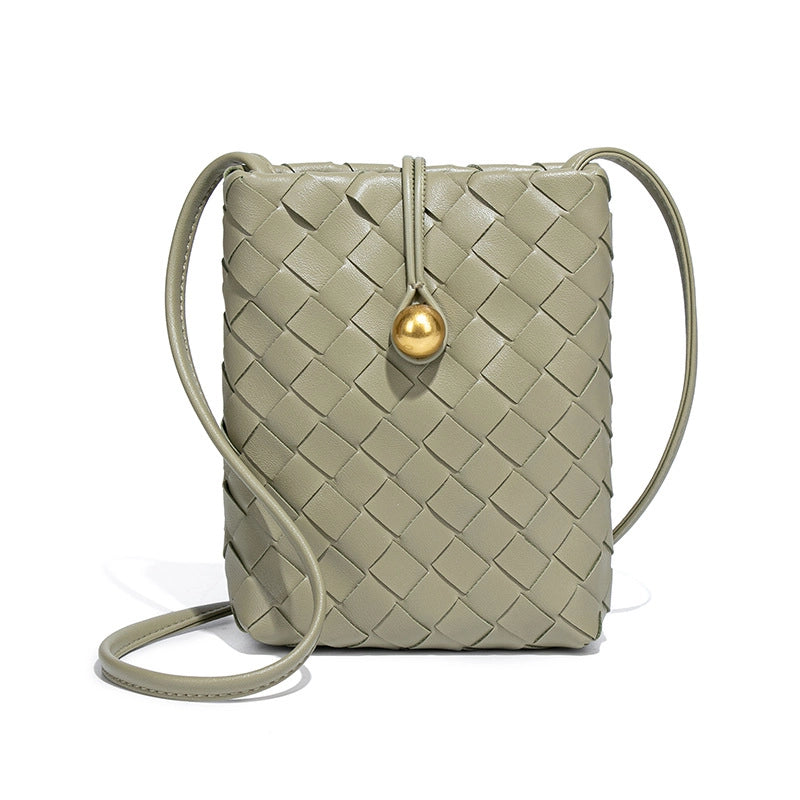 Women's Mini Pu Leather Solid Color Classic Style Weave Square Lock Clasp Shoulder Bag Crossbody Bag