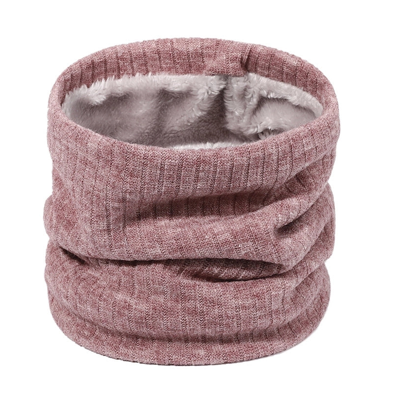 Autumn And Winter New Spot Knitted Scarf Men And Women Plus Velvet Warm Pullover Scarf Vertical Stripe Solid Color Knitted Collar