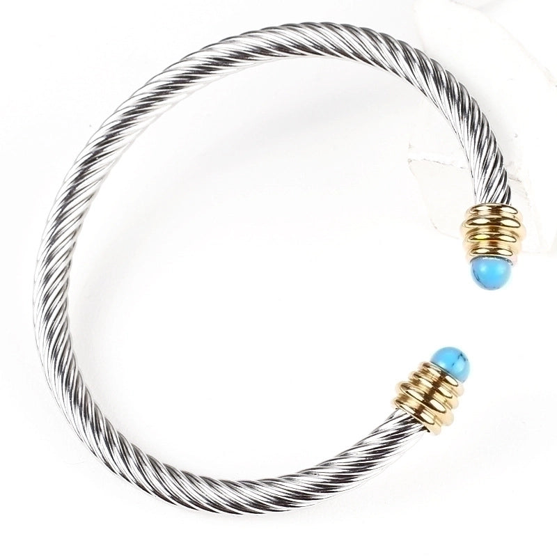 3 Pieces Fashion C Shape Titanium Steel Polishing Agate Bangle