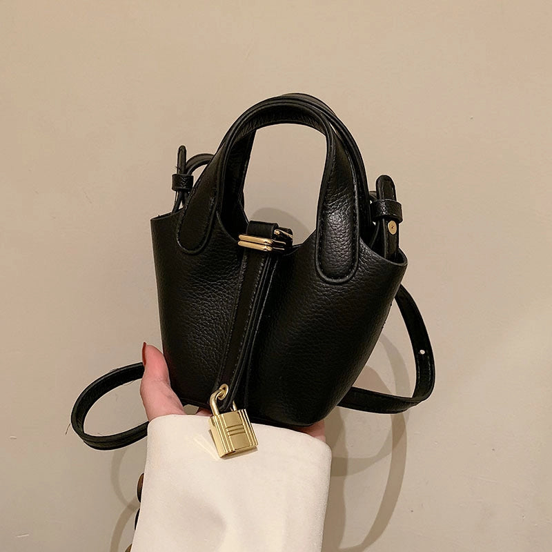 Women's Mini Pu Leather Solid Color Fashion Bucket Magnetic Buckle Crossbody Bag
