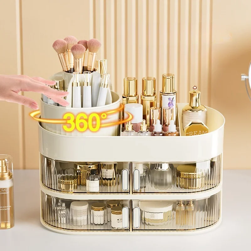 360掳 ROTATING COSMETIC STORAGE BOX 鈥?LARGE-CAPACITY MAKEUP & JEWELRY ORGANIZER WITH DRAWERS