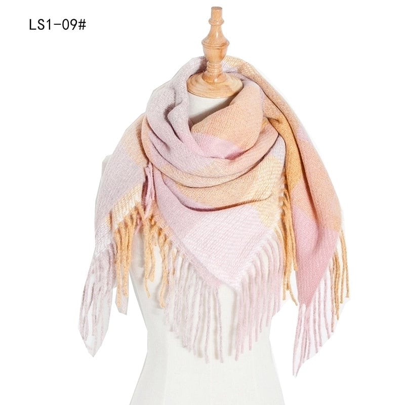 New Circle Yarn Stripe Plaid Polyester Long Tassel Bristle Square Scarf Female Men's Scarf Shawl
