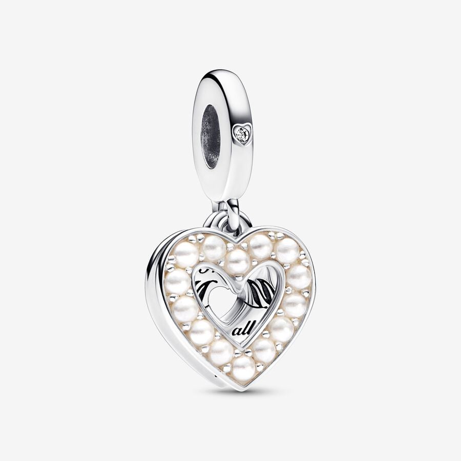 Pearlescent White Heart Mom Double Dangle Pandora Charm