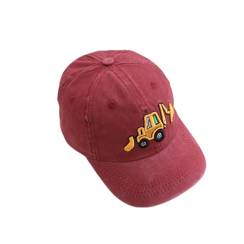 Children's Hat Spring And Autumn New Washed Boys And Girls Cap Korean Retro Excavator Cartoon Baseball Cap
