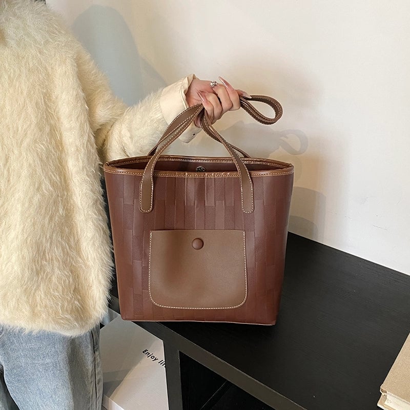 Women's Pu Leather Solid Color Classic Style Square Zipper Tote Bag
