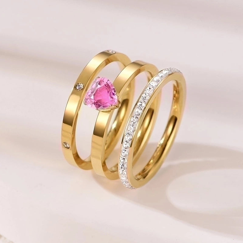 Elegant Minimalist Solid Color 304 Stainless Steel Zircon Gold Plated Plating Inlay Rings